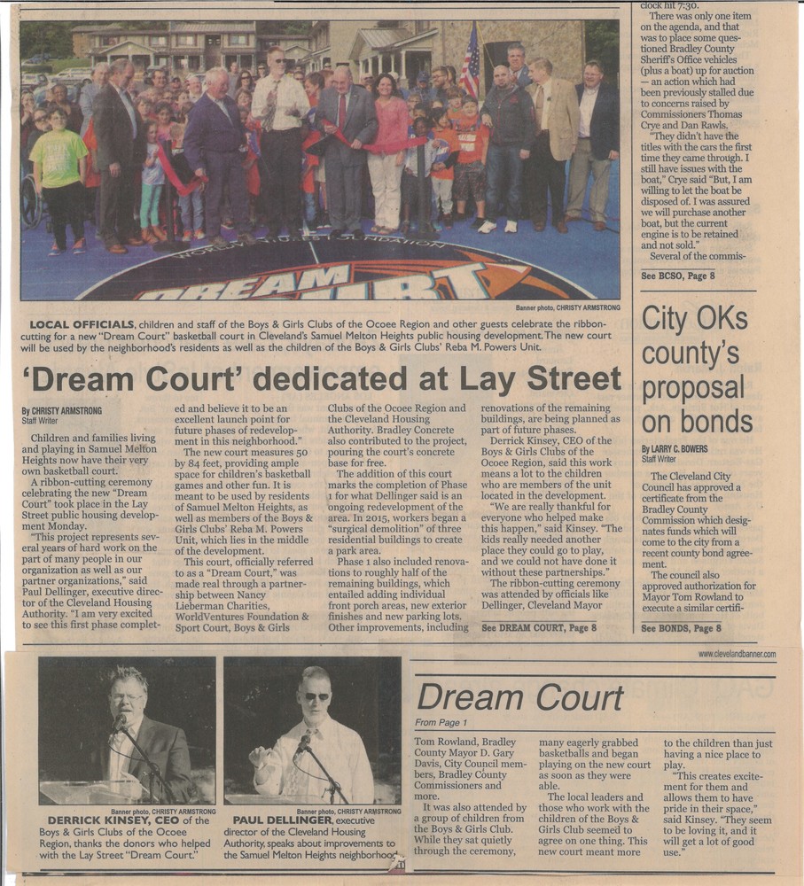 Copy of newspaper article from Cleveland Banner discussing Dream Court