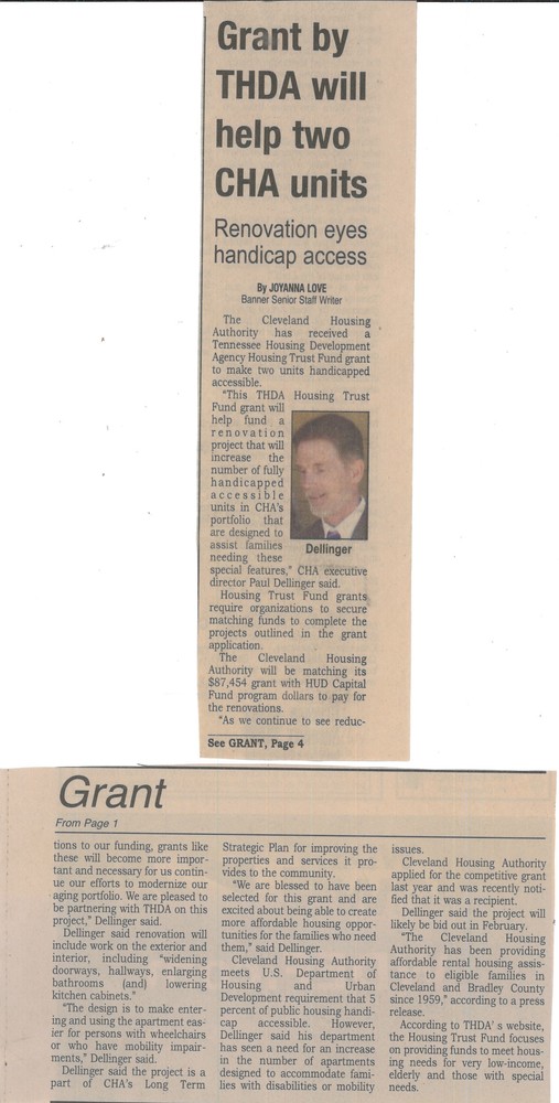 Article announcing THDA grant to CHA